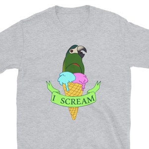 Funny Macaw Parrot T-Shirt: Ice Cream Birb Meme Apparel