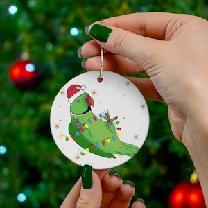Indian Ringneck Parrot Christmas Ornament: Ceramic Xmas Decoration