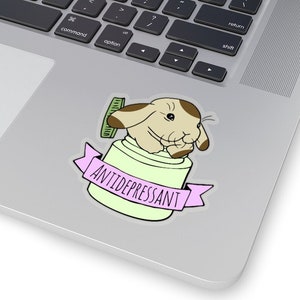 Sticker lapin antidépresseur, Sticker lapin mignon Kiss-Cut, idée cadeau drôle de propriétaire de lapin