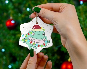 White tree frog Ceramic Ornament, Frog Christmas Ornament, Cute Frog xmas decoration