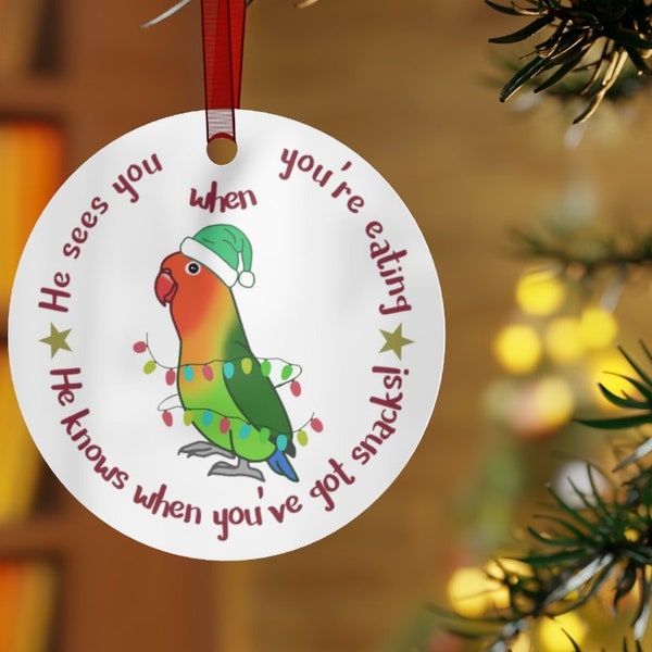 Fischer's Lovebird Metal Ornament, Green Lovebird Christmas Tree decoration, Lovebird Keepsake, Parrot Christmas Gift
