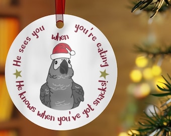 African Grey Parrot Metal Ornament, Unique Congo Parrot Christmas Tree decoration, African Grey Keepsake, Parrot Christmas Gift