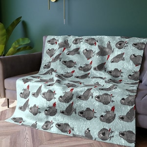 African Grey Parrot Pattern Crushed Velvet Blanket, Cute african grey blanket, size: 50&quot; × 60&quot;, thickness 0.20&#39;&#39;
