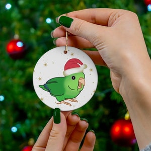 Green parrotlet Ceramic Ornament, Parrot Christmas Ornament, Cute parrotlet keepsake, Bird Christmas Tree decor