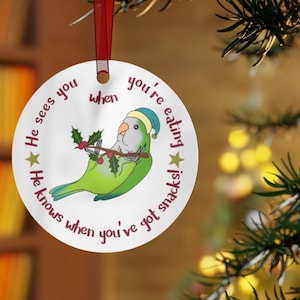 Green Quaker Parrot Christmas Ornament: Metal Monk Parakeet Keepsake