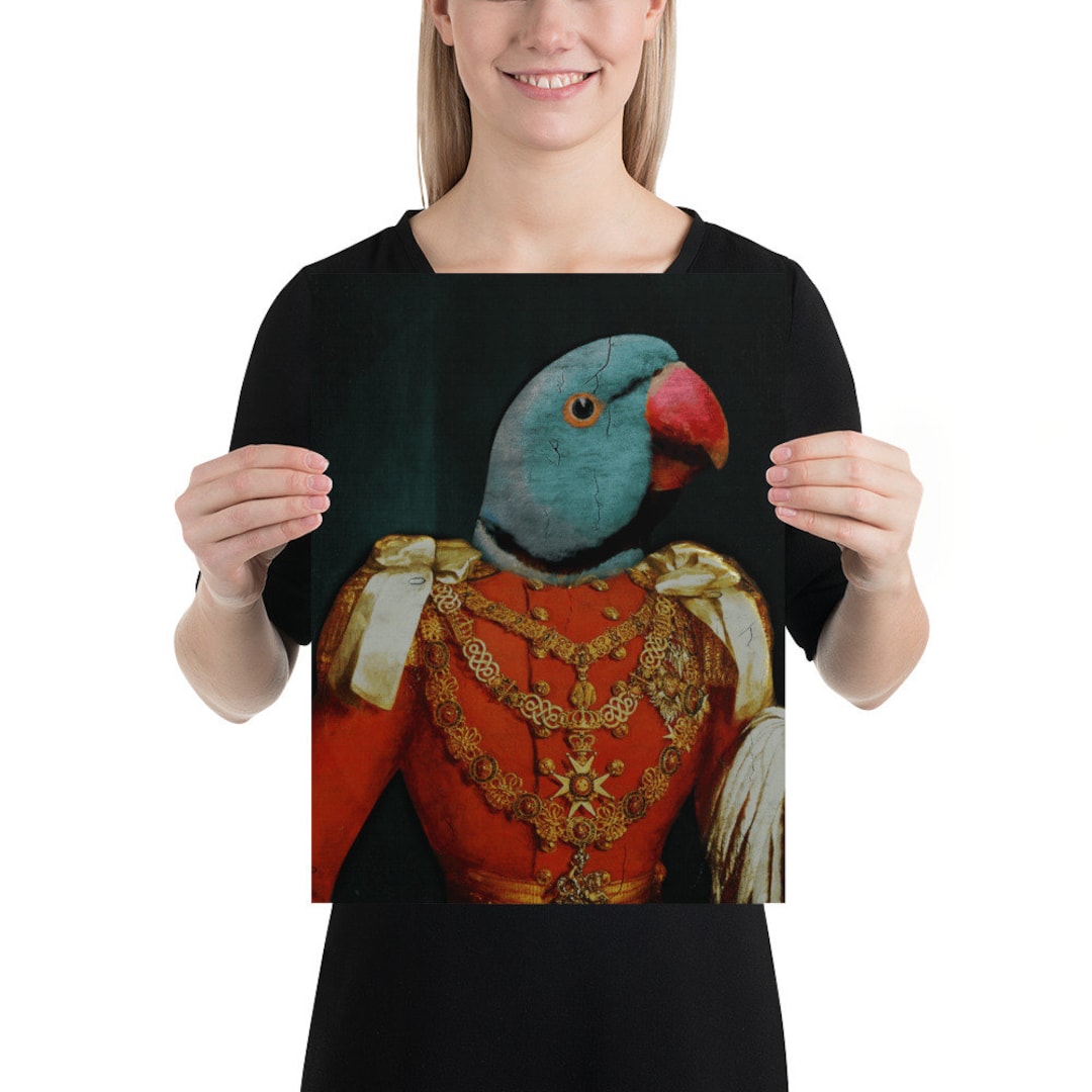 Prince Blue Indian ringneck Portrait Poster, Parrot portrait
