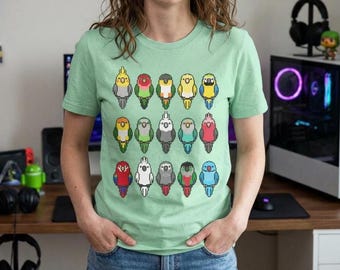 Koszulka Pixel Parrots z kolorowym ptakiem i grafiką pikselową