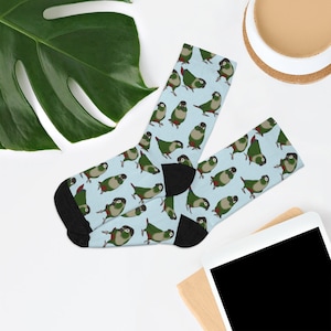 Green Cheeked Conure Pattern Socks, Cute Conure Socks, Parrot owner gift idea, Funny Bird owner Sublimation Socks