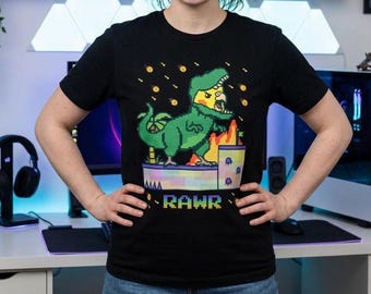 Koszulka z motywem Pixel T-rex Cockatiel Nerd: „Rawr” Gaming Bird Tee