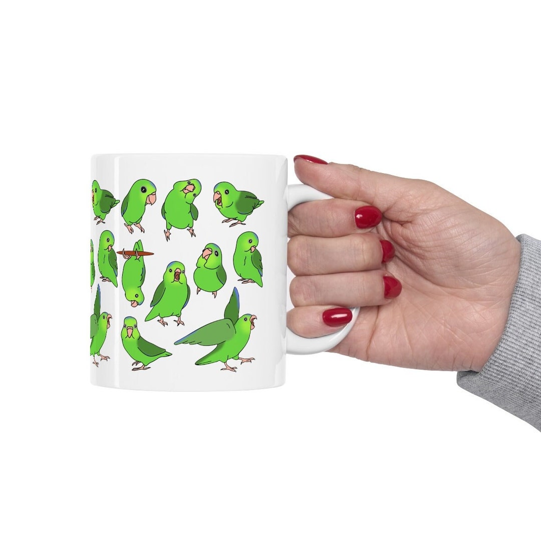 Green Parrotlet Pattern Mug, Green Parrotlet Lover Mug Gift Idea, Cute ... - Environmental Enrichment Ideas For Parrotlet Owners
