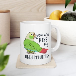 Pineapple Conure Mug, You can Kiss my Underfluffies Conure Mug 11oz, Birb Merch, Birb Mug, Parrot funny Mug, Pineapple Conure gift idea