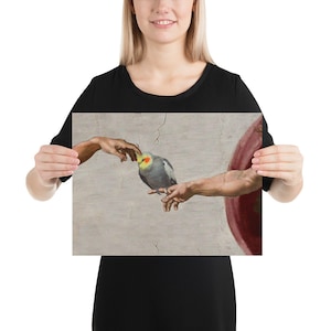 Michelangelo Cockatiel Poster, Creation of Cockatiel Art, Parrot owner gift idea, Bird lover home decor