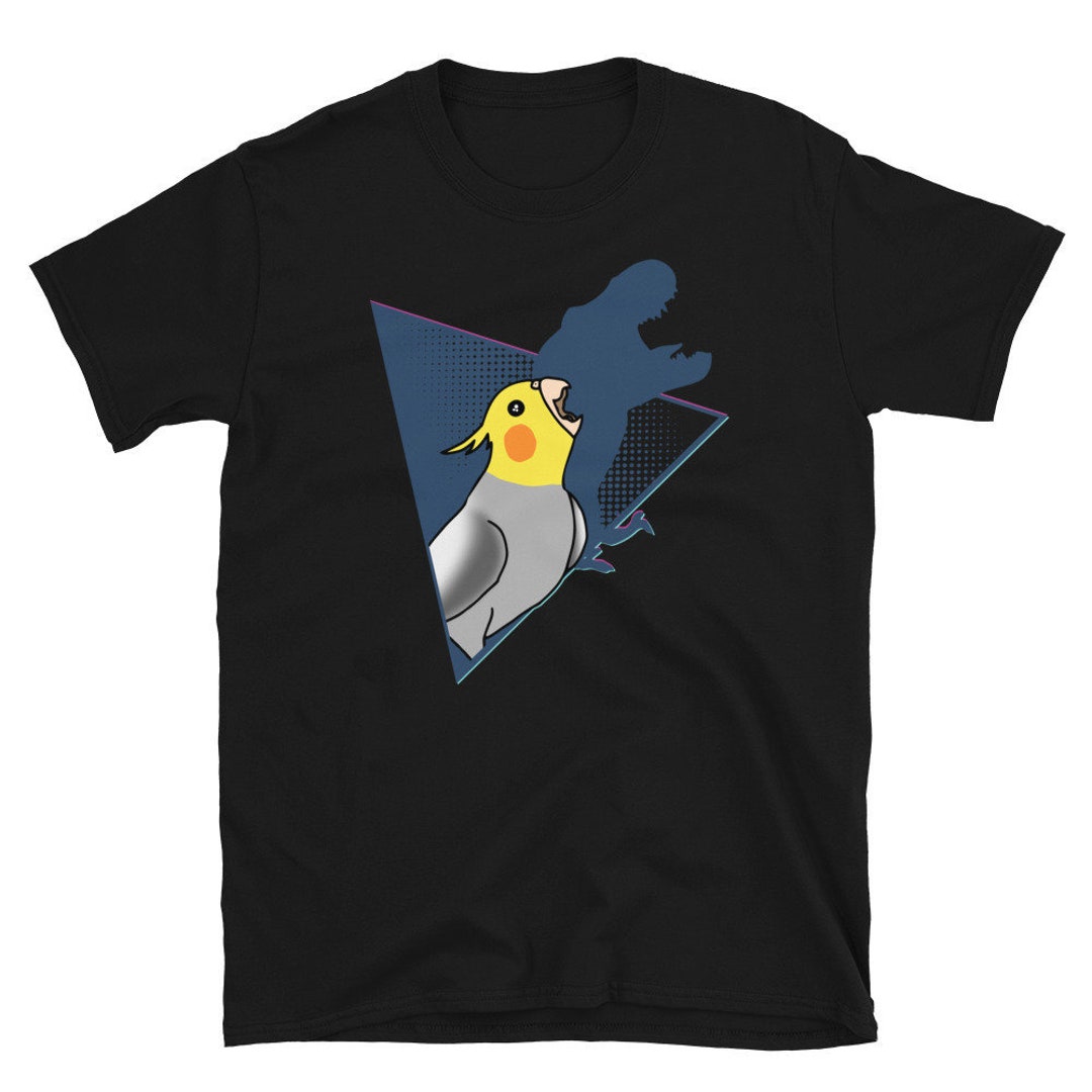 Funny Screaming Parrot Meme T-Shirt - Cute Cockatiel & T-Rex Design, 100% Cotton Tee In Black - View #9