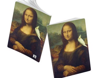 Mona Lisa with Lutino Cockatiel Journal | Softcover Notebook for Parrot owner