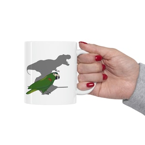 Funny Hahn&#39;s Macaw Mug: Dinosaur Shadow, Parrot Meme