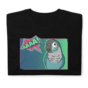 Turquoise Conure T-Shirt: Comic Screaming Parrot Tee