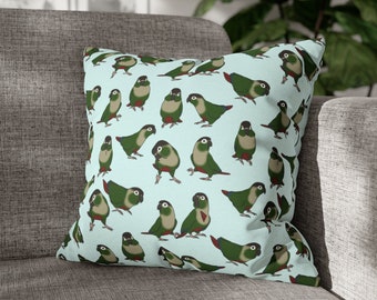 Green Cheek Conure Pillow: Funny Parrot Pattern, Double-Sided Print