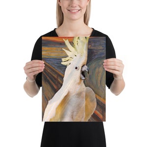 Munch Cockatoo Poster, Funny Parrot owner gift idea, Bird lover print, Cockatoo home decoration