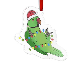 Indian Ringneck Christmas Ornament: Acrylic Birb Holiday Decoration