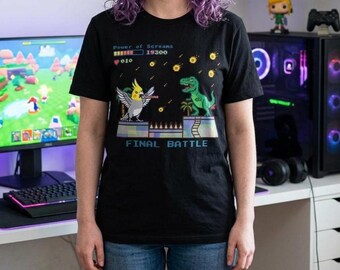 Koszulka Pixel Cockatiel Nerd: „Final Battle” Power of Scream Gaming Bird Tee