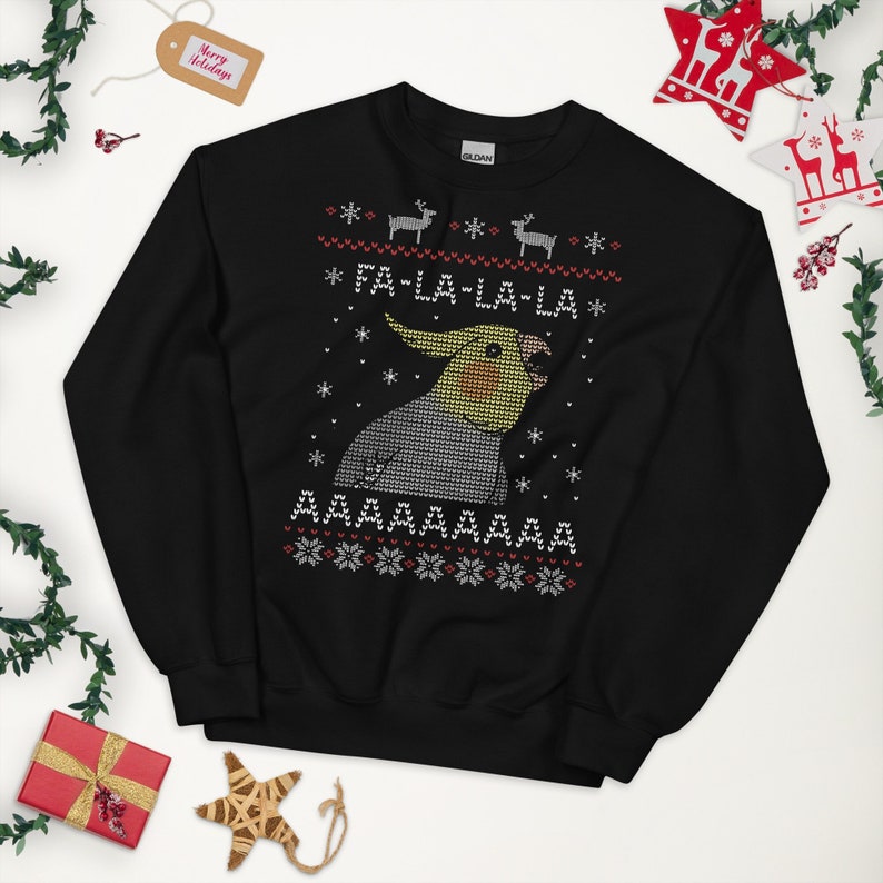 FA LA LA Ugly Christmas Cockatiel Sweatshirt,Parrot lover clothes, Birb memrch, Cockatiel christmas gift idea image 1