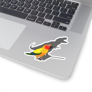 T-rex shadow Sun Conure Sticker, Cute Sun conure Kiss-Cut Sticker, Funny bird owner gift idea