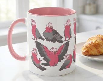 Galah Cockatoo Pattern Mug 11oz | Pink Accent Ceramic Coffee Cup