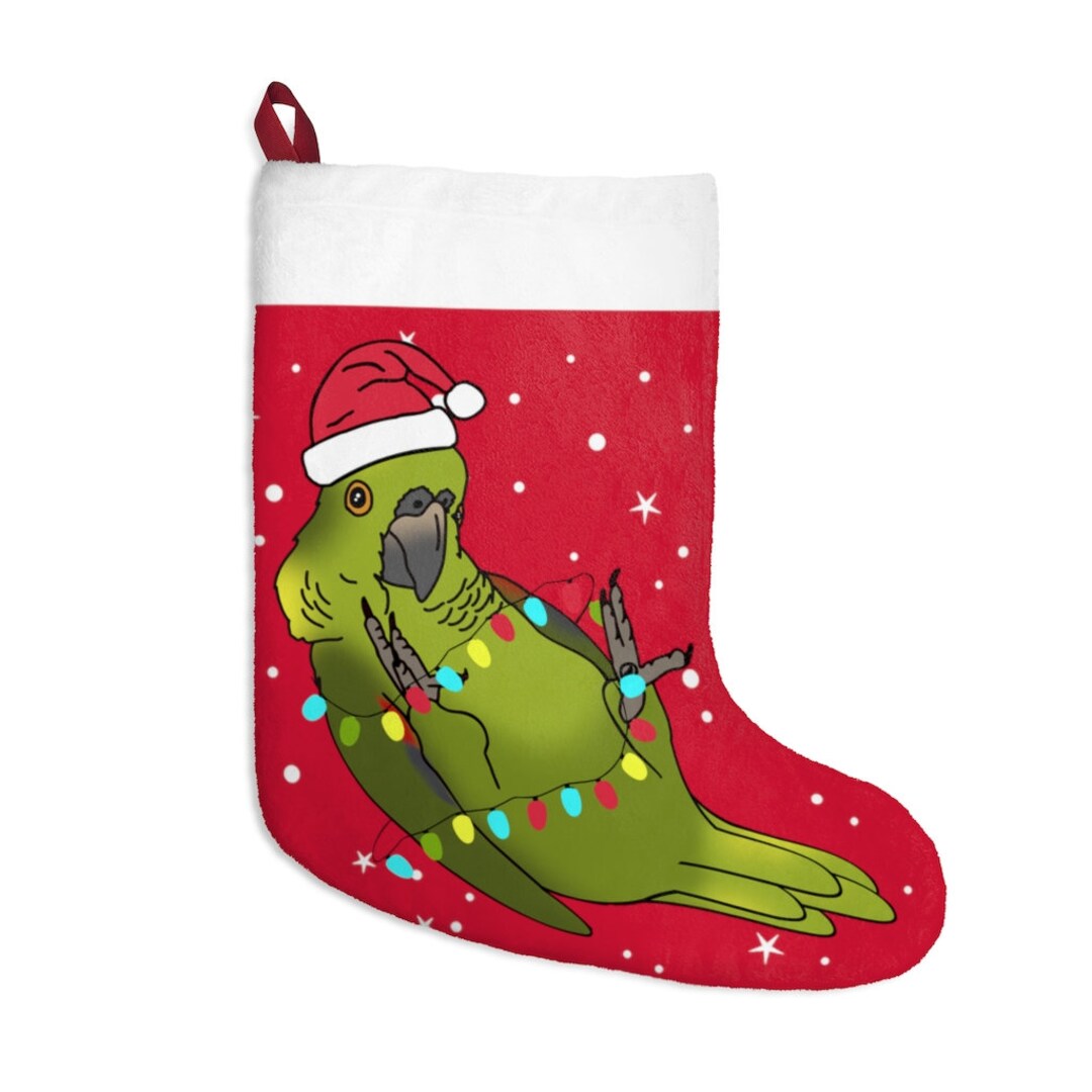 Yellow-naped Amazon Parrot Christmas Stocking: Birb Meme Xmas