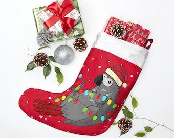 African Grey Parrot Christmas Stockings, Birb memes accessory, Parrot owner gift idea, Funny african grey xmas decoration