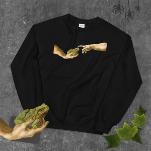 Creation of a Frog Sweatchirt, Michelangelo Frog shirt, Frog memes clothes, Funny froggo apparel, Classical art memes clothing