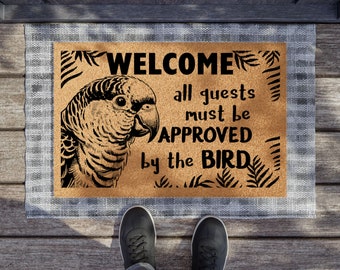 Conure Doormat: All Guests Approved by the Bird, Funny Parrot Decor