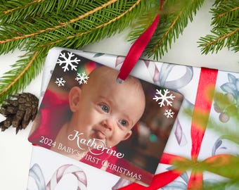 Personalized Baby's First Christmas Metal Ornament, Photo Ornament, Custom Christmas Ornament 2024, Personalized Ornament, Baby Gift