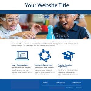 May include: Two young students wearing safety glasses are conducting a science experiment in a classroom. The experiment involves a clear glass beaker and a blue liquid. The image is accompanied by text describing the benefits of community partnerships, survey response rates, and financial education programming.
