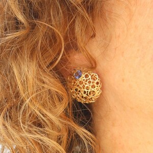 14k Solid Gold Blue Tanzanite Dome Shape Stud Earrings image 6