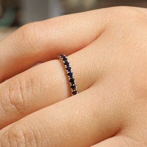 14k Yellow Gold Blue Sapphire Half Eternity Pave Ring image 2