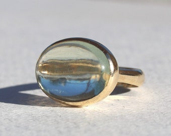 14K Yellow Gold Green Amethyst Ring