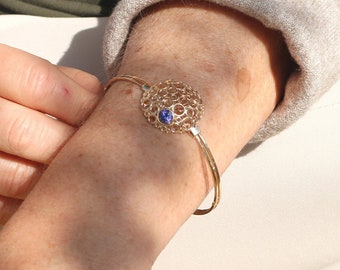 14k Gold Cuff Bracelet with Dainty Tanzanite