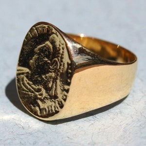 Stamped Roman Coin Signet Ring in 14k Yellow Gold