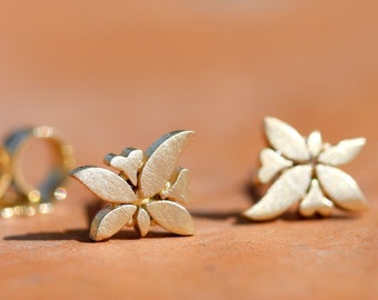 14k Yellow Gold Butterfly Stud Earrings