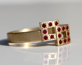 Geometric Ruby Ring in 14k Solid Gold
