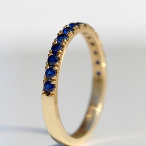 14k Yellow Gold Blue Sapphire Half Eternity Pave Ring image 4