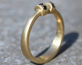 14K Solid Yellow Gold Ring Black Diamond