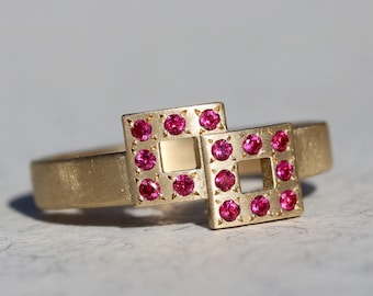 Geometric Ruby Ring in 14k Solid Gold