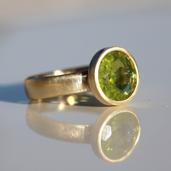 Peridot Ring in 14K Solid Gold, Chunky Gemstone Band Ring