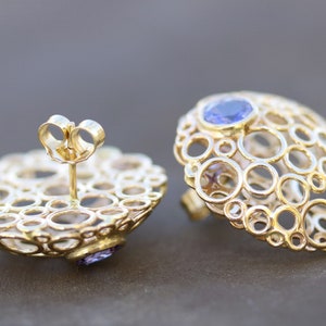 14k Solid Gold Blue Tanzanite Dome Shape Stud Earrings image 7