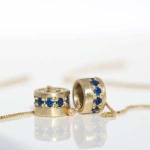 14K Solid Gold Chain Earrings with Sapphire