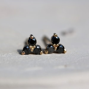 Classic Black Diamond Stud Earrings in 14k Yellow Gold