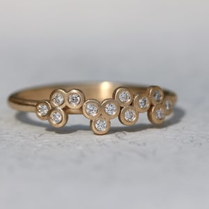 14k Yellow Gold Diamond Cluster Ring- Dainty Wedding Band
