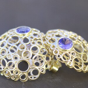 14k Solid Gold Blue Tanzanite Dome Shape Stud Earrings image 5