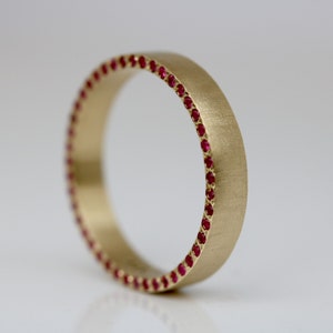 Ruby Side Setting Pave Eternity Ring in 14K Solid Yellow Gold